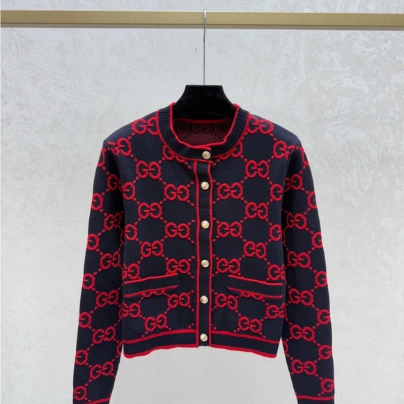 Gucci Black and Red Logo Cardigan